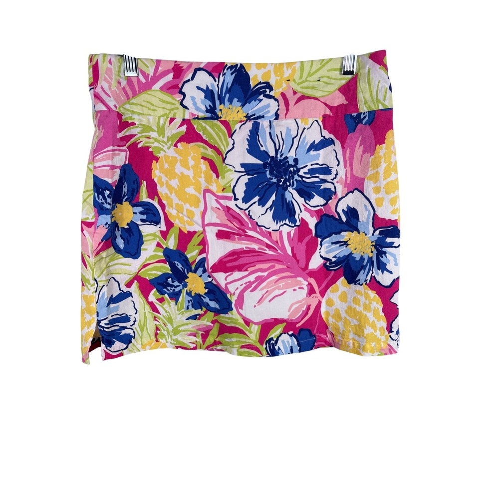 Rafaella Women's Small Pink Tropical Floral Pineapple Print Athletic Skort Skirt